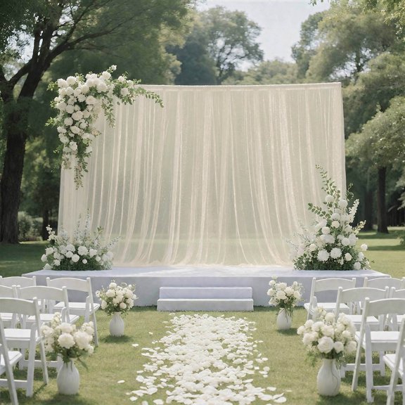 Efavormart Sheer Wedding Arch Drape 10ft × 10ft Beige – Backdrop Curtain Panel with Rod Pocket