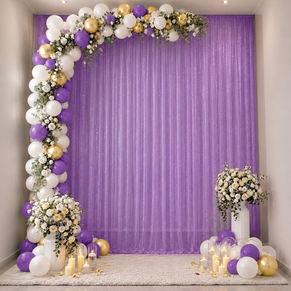 Efavormart Sheer Wedding Arch Drape 10ft × 14ft Purple – Backdrop Curtain Panel with Rod Pocket, Ceiling Drapery Fabric