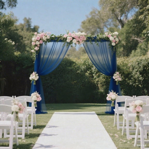 Efavormart Sheer Wedding Arch Drape 5ft × 10ft Navy Blue – Backdrop Curtain Panel with Rod Pocket
