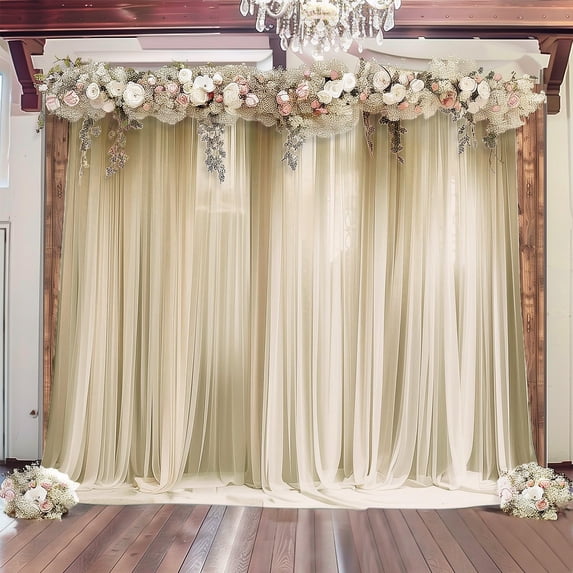 Efavormart Sheer Wedding Arch Drape – 5ftx14ft Beige Sheer Curtain Backdrop, Ceiling Drapery Panel