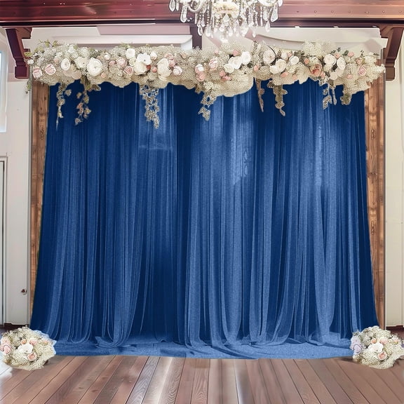 Efavormart Sheer Wedding Arch Drape – 5ftx14ft Navy Blue Sheer Curtain Backdrop, Ceiling Drapery Panel