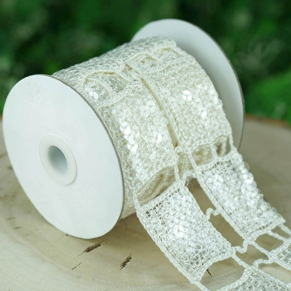 Efavormart Shimmery Glamour Clear Sequined Crocheted Heavy Lace Ribbon Trim 3.9" x 5yards - White