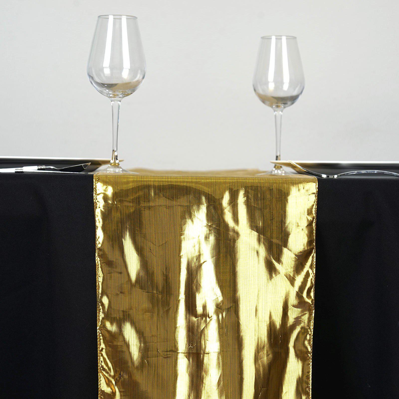 Efavormart 108" Sparkly Metallic Gold Foil Thin Mesh Polyester Table Runner - 25GSM - Walmart.com