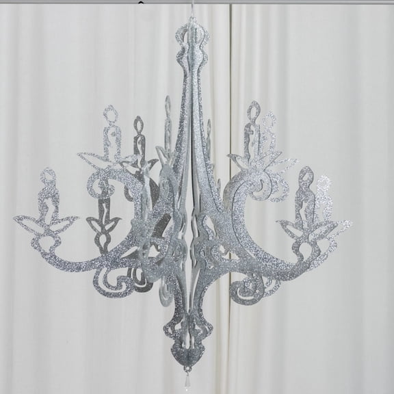Efavormart Silver Glittered Acrylic Chandelier Hanging Decor 24", 3D Interlocking Cutout Design, Ceiling Décor
