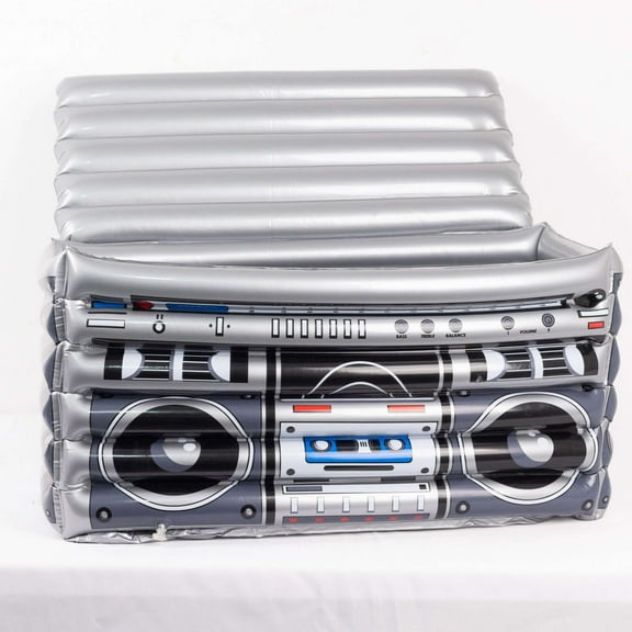 Efavormart Silver Inflatable 80's Themed Boom Box Ice Beverage Cooler, Pool Party Drink Container - 24"x12"