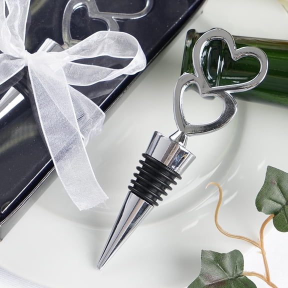Efavormart Silver Metal Double Heart Wine Bottle Stopper With Velvet Gift Box