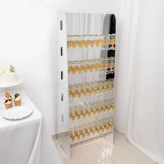 Efavormart 5-Tier Silver Acrylic Champagne Wall Glass Holder – 5ft Stemware Rack Holds 40 Flutes – Elegant Drink Display & Organizer for Weddings, Cocktail Parties, Bars, Events & Celebrations