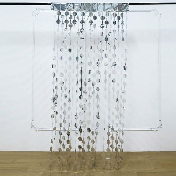 Efavormart Silver Round Chain Foil Fringe Door Window Curtain Party Backdrop, Metallic Gold Tinsel Streamer Party Decor - 3ftx6.5ft