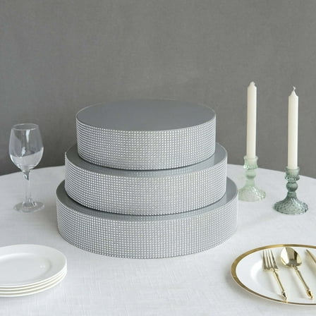 Efavormart Silver Round Metal Pedestal Cake Stand with Rhinestones, Cupcake Holder Dessert Table Display Centerpiece - 16"