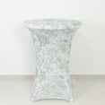 thumbnail image 1 of Efavormart Spandex Cocktail Table Cover – Dusty Sage Green & White French Toile, 30" Round Highboy Stretch Fitted Tablecloth, 1 of 4