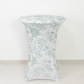 Efavormart Spandex Cocktail Table Cover – Dusty Sage Green & White French Toile, 30" Round Highboy Stretch Fitted Tablecloth