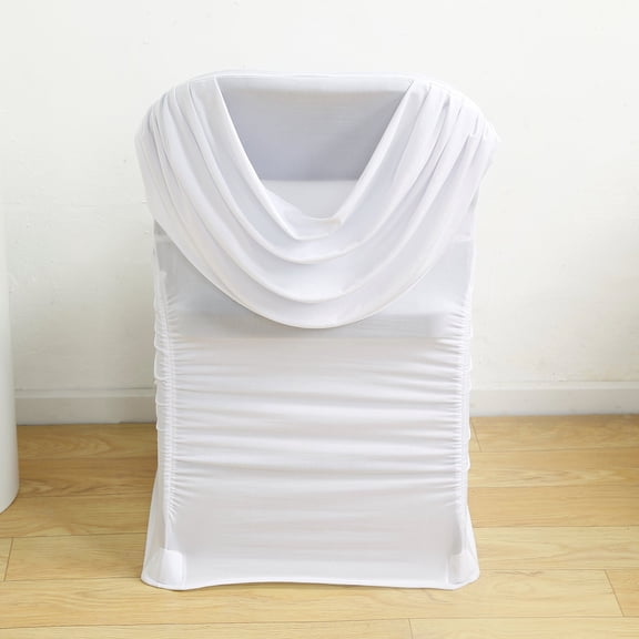 Efavormart Spandex Fitted Folding Chair Cover White with Ruched Swag Back and Foot Pockets – Durable Stretch Slipcover