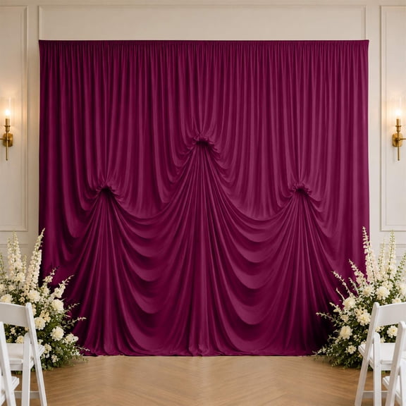 Efavormart Spandex Pre-Sewn Dramatic Drape Backdrop Curtain – 13ft × 20ft Burgundy 4-Way Stretch Wrinkle-Free 180GSM Event Panel with 3 Adjustable Ribbon Ties
