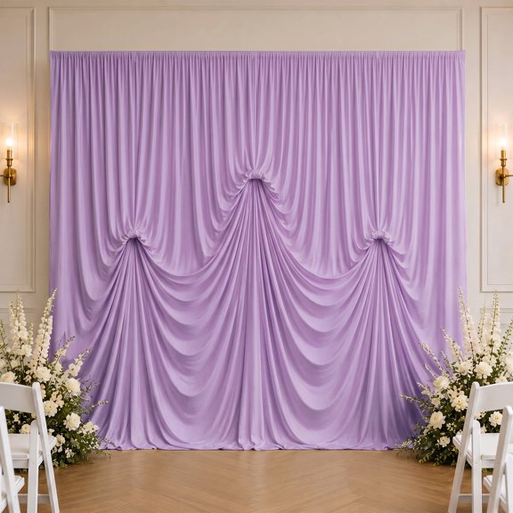 Efavormart Spandex Pre-Sewn Dramatic Drape Backdrop Curtain – 13ft × 20ft Lavender Lilac 4-Way Stretch Wrinkle-Free 180GSM Event Panel with 3 Adjustable Ribbon Ties