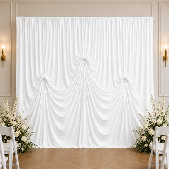 Efavormart Spandex Pre-Sewn Dramatic Drape Backdrop Curtain – 13ft × 20ft White 4-Way Stretch Wrinkle-Free 180GSM Event Panel with 3 Adjustable Ribbon Ties