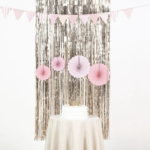 Efavormart Sparkling Metallic Foil Fringe Curtain 3ft x 8ft - Champagne
