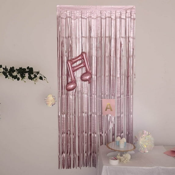 Efavormart Sparkling Metallic Foil Fringe Curtain 3ft x 8ft - Dusty Rose