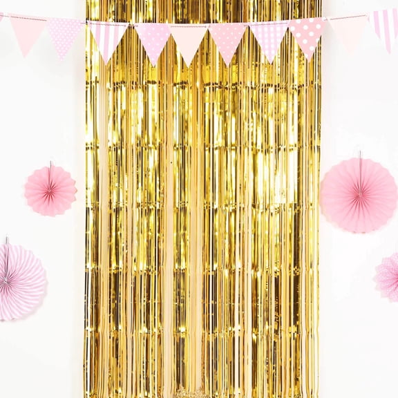 Efavormart Sparkling Metallic Foil Fringe Curtain 3ft x 8ft - Gold
