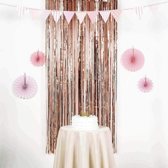 Efavormart Sparkling Metallic Foil Fringe Curtain 3ft x 8ft - Rose Gold