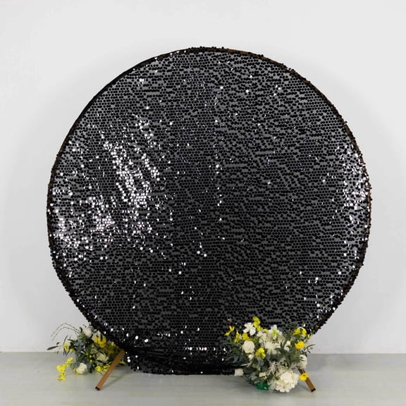 Efavormart Sparkly Black Big Payette Sequin Backdrop Stand Cover for Round Wedding Arch - 7.5ft