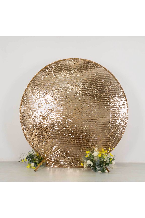 Sparkly Gold Big Payette Sequin Backdrop Stand Cover for Round Wedding Arch - 7.5ft