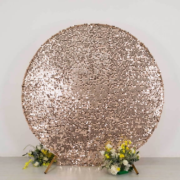 Efavormart Sparkly Rose Gold Big Payette Sequin Backdrop Stand Cover for Round Wedding Arch - 7.5ft