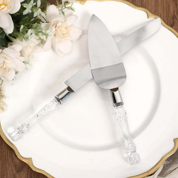 Efavormart Stainless Steel Knife & Server Set With Clear Acrylic Handle - Box for Wedding, Birthday, Upscale Occasions, Special Events, Hotels, Restaurants