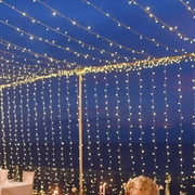 Efavormart Warm White 600 LED Curtain String Lights with 8 Modes, Plug In Connectable Twinkle Fairy Lights - 10ftx20ft