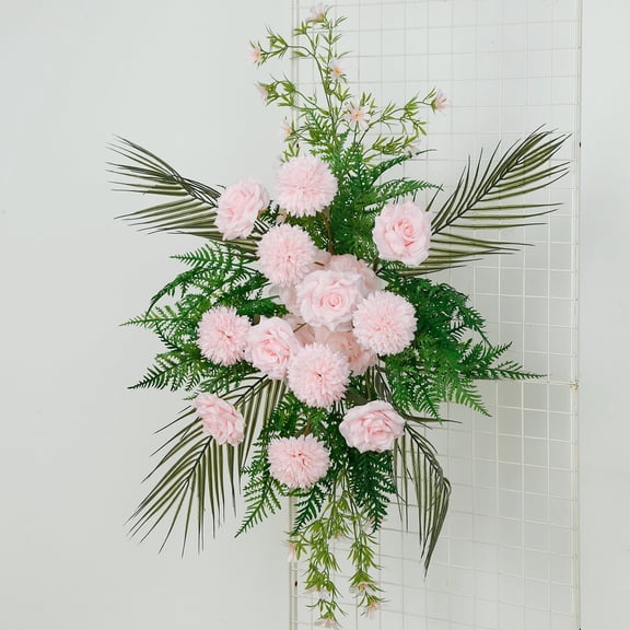 Efavormart Wedding Arch Floral Swag – Artificial Blush Rose & Chrysanthemum with Greenery and Palm Leaves