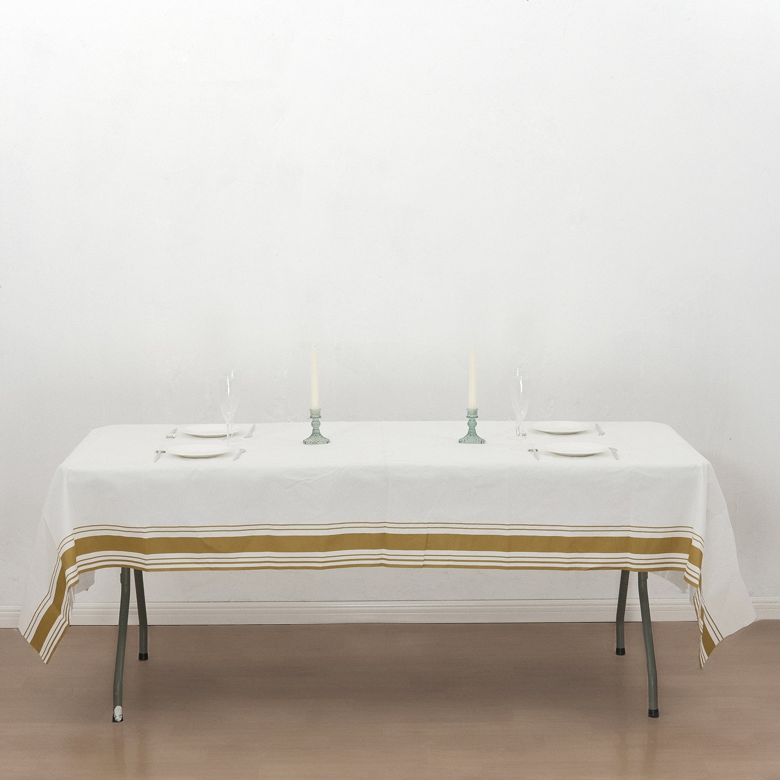 Efavormart White Airlaid Paper Rectangular Tablecloth with Gold Striped ...