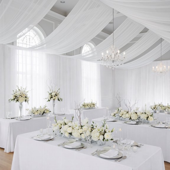 Efavormart White Chiffon Drape Curtain, Durable Flame Resistant Backdrop and Ceiling Panel With Rod Pocket - 5ftx20ft