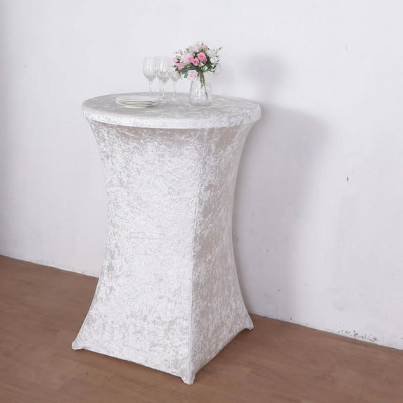 Efavormart White Crushed Velvet Stretch Fitted Round Highboy Cocktail Table Cover