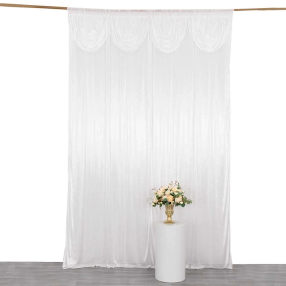 Efavormart White Double Drape Pleated Satin Wedding Photo Backdrop Curtain, Glossy Party Drapery Panel - 10ftx10ft