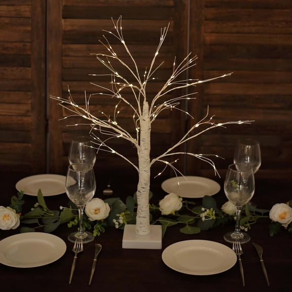 Efavormart White Lighted Birch Tree with Battery Operated LED Fairy Lights, Rechargeable Warm White Light Up Tree Lamp - 2ft
