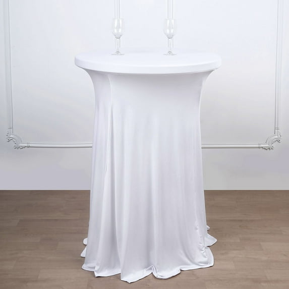 Efavormart White Round Spandex Cocktail Table Cover With Natural Wavy Drapes - Perfect for Wedding, Party, Indoor & Outdoor Events, Holiday Parties, Showers, Corporate Affairs, Banquet, and Decorati
