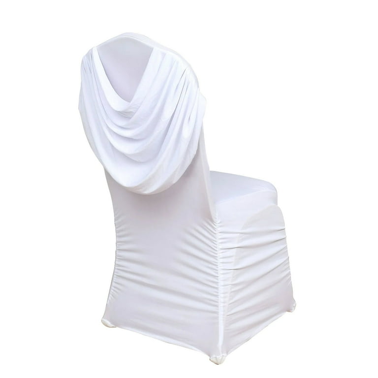 Efavormart White Ruched Swag Back Premium Spandex Fitted Banquet Chair  Cover With Foot Pockets