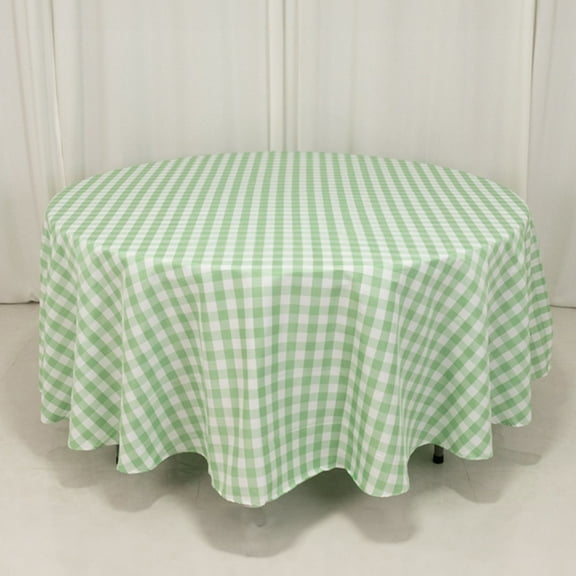 Efavormart White Sage Green Buffalo Plaid Round Tablecloth, Checkered Gingham Polyester Tablecloth 108"