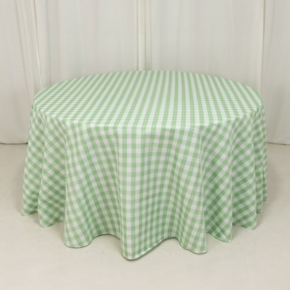 Efavormart White Sage Green Seamless Buffalo Plaid Round Tablecloth, Checkered Gingham Polyester Tablecloth 120" for 5 Foot Table With Floor-Length Drop
