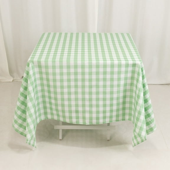 Efavormart White Sage Green Seamless Buffalo Plaid Square Table Overlay, Gingham Polyester Checkered Overlay 70"x70"