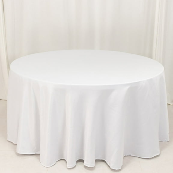 Efavormart White Seamless Lamour Satin Round Tablecloth - 120" for 5 Foot Table With Floor-Length Drop