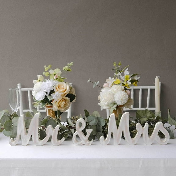 Efavormart Whitewashed Rustic Wooden "Mr & Mrs" Freestanding Letter Photo Props, Farmhouse Chic Wedding Table Display Signs