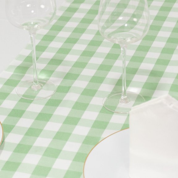 Efavormart Wholesale Gingham Checkered Polyester Dinner Table Top Wedding Catering Party Runner - White Sage Green- 14x108"