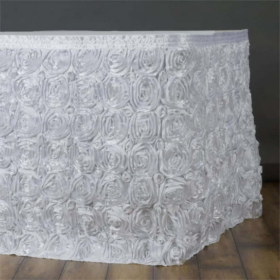 Efavormart Wonderland Rosette Table Skirt for Kitchen Dining Catering Wedding Birthday Party Decorations Events - White