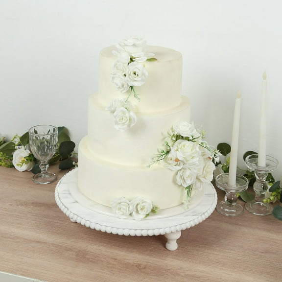 Efavormart Wooden Pedestal Cake Stand 16" – Antique White Beaded Riser, Rustic Wood Slice or Cupcake Display