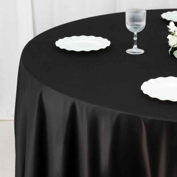 EfavormartFire Retardant 120" Round Scuba Polyester Tablecloth – Black, Wrinkle Free, Stain Resistant, Seamless Table Cover