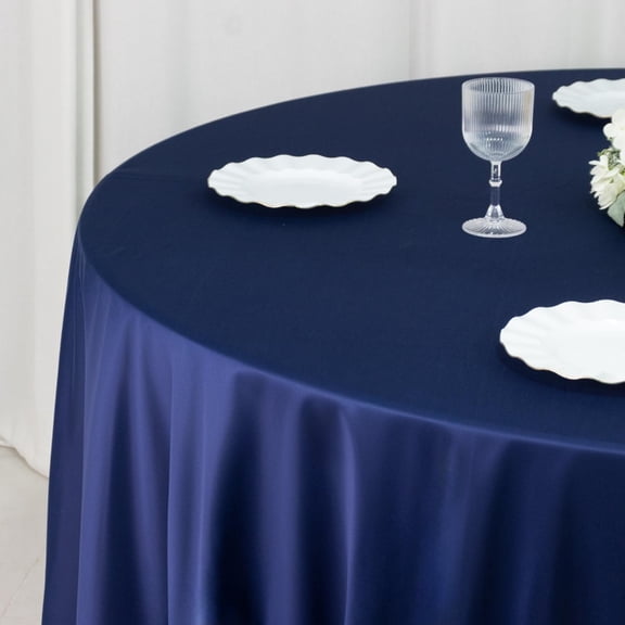 EfavormartFire Retardant 120" Round Scuba Polyester Tablecloth – Navy Blue, Wrinkle Free, Stain Resistant, Seamless Table Cover