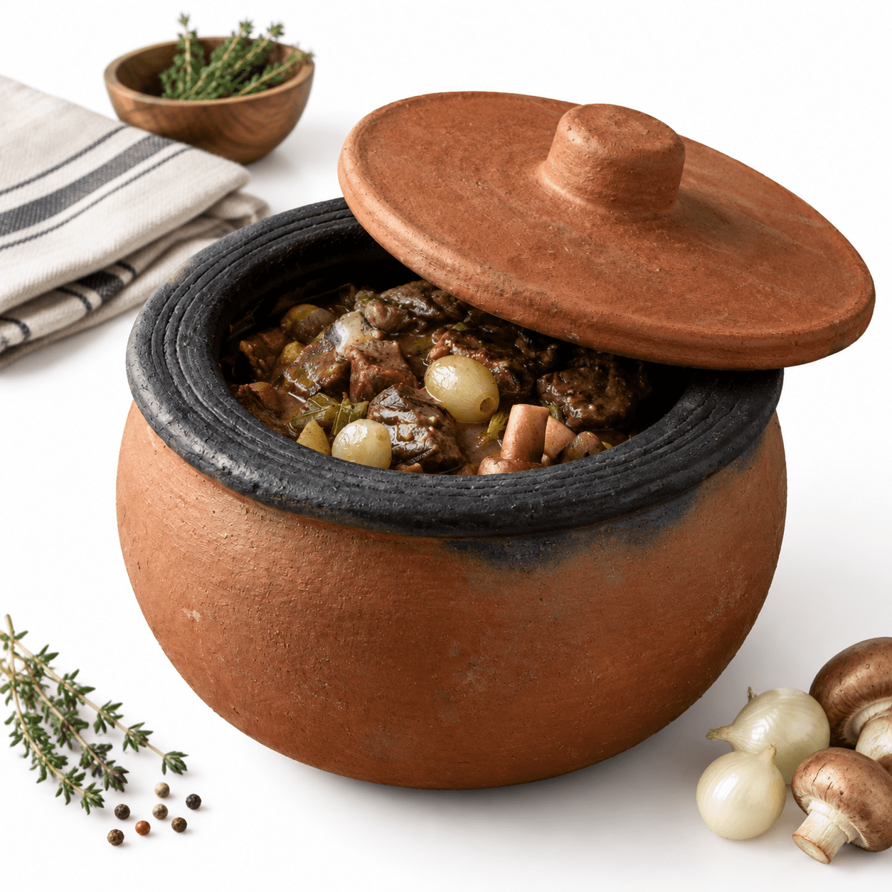 Efes Clay Cooking Pot With Lid Midi 2.9 Quarts Pots For Earthenware ...