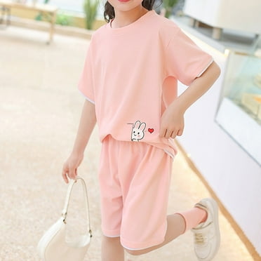 Girl's Set Short Sleeve T Shirt Shorts Peach
