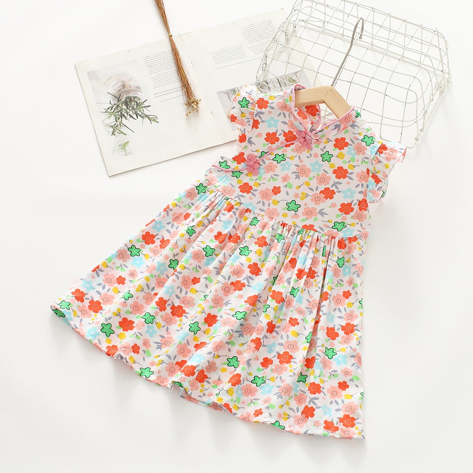 Cute Orange Ruffled False Two Pieces Cotton Girls Dress Fall XZ062