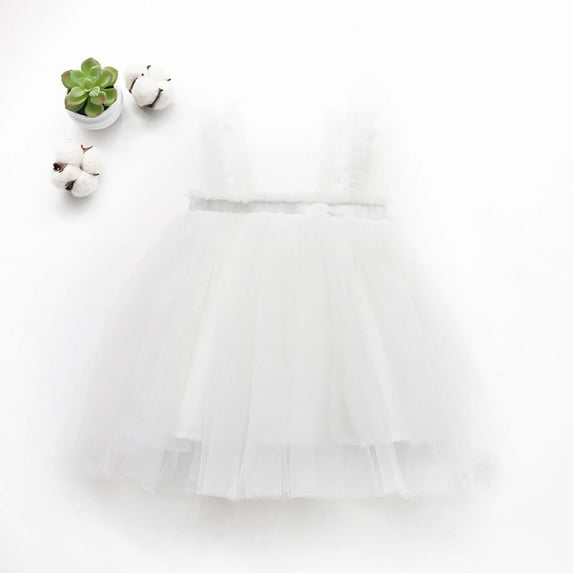 ATOGUTA Toddler Dress Sleeveless Halter Mesh Layered Tulle Dresses White, Sizes 6M-5T